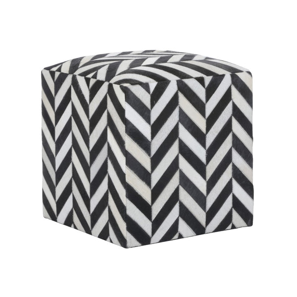 Wildwood Herring Hair-On-Hide Pouf With Herringbone Wish Bone Pattern — Versatile Footrest, Seat, Side Table 490635