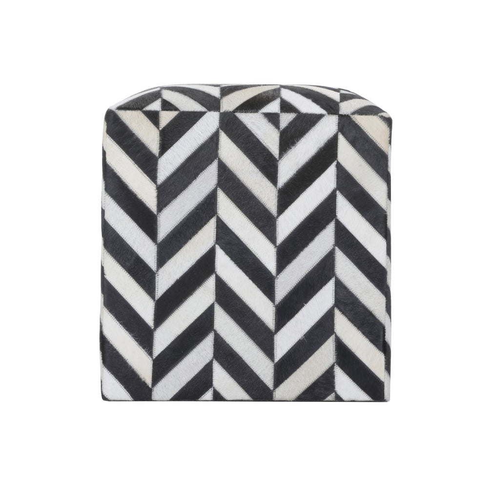 Wildwood Herring Hair-On-Hide Pouf With Herringbone Wish Bone Pattern — Versatile Footrest, Seat, Side Table 490635