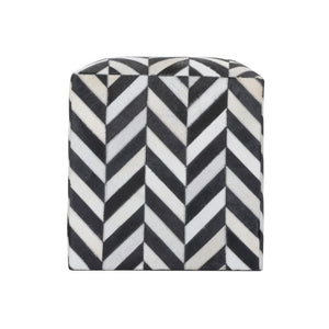 Wildwood Herring Hair-On-Hide Pouf With Herringbone Wish Bone Pattern — Versatile Footrest, Seat, Side Table 490635