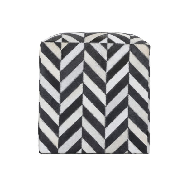 Wildwood Herring Hair-On-Hide Pouf With Herringbone Wish Bone Pattern — Versatile Footrest, Seat, Side Table 490635