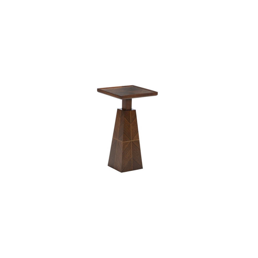 Wildwood Hits Mid-Century Acacia Accent Table With Tempered Glass Top, Walnut Veneer, Compact 22.5"H 490636