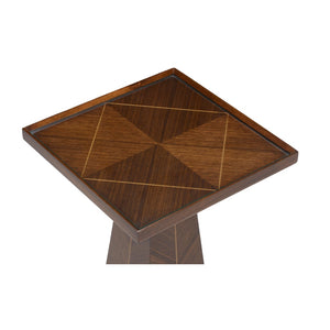 Wildwood Hits Mid-Century Acacia Accent Table With Tempered Glass Top, Walnut Veneer, Compact 22.5"H 490636