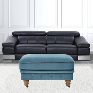 Homeroots 25" Teal Blue Velvet And Natural Rolling Tufted Cocktail Ottoman Teal,Velvet  490636