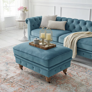 Homeroots 25" Teal Blue Velvet And Natural Rolling Tufted Cocktail Ottoman Teal,Velvet  490636