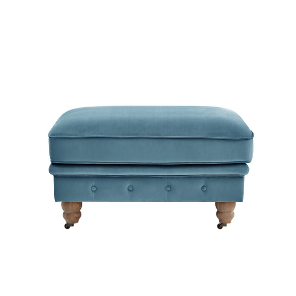 Homeroots 25" Teal Blue Velvet And Natural Rolling Tufted Cocktail Ottoman Teal,Velvet  490636