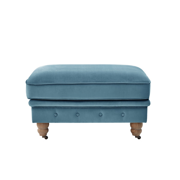 Homeroots 25" Teal Blue Velvet And Natural Rolling Tufted Cocktail Ottoman Teal,Velvet  490636