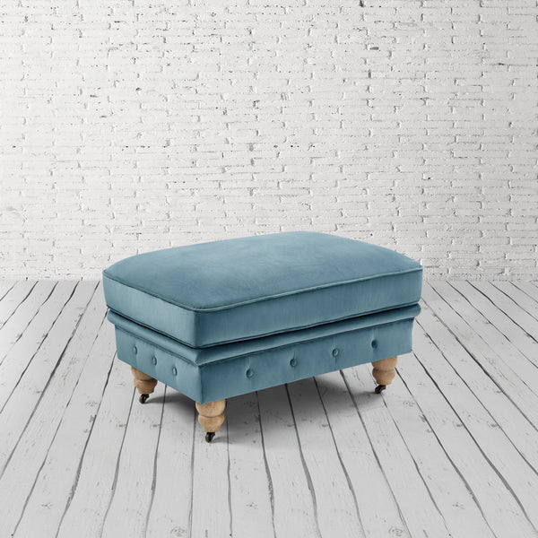 Homeroots 25" Teal Blue Velvet And Natural Rolling Tufted Cocktail Ottoman Teal,Velvet  490636