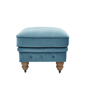 Homeroots 25" Teal Blue Velvet And Natural Rolling Tufted Cocktail Ottoman Teal,Velvet  490636