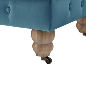 Homeroots 25" Teal Blue Velvet And Natural Rolling Tufted Cocktail Ottoman Teal,Velvet  490636