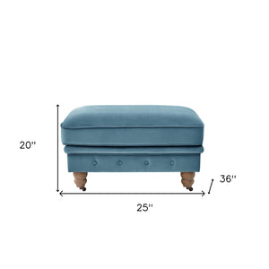 Homeroots 25" Teal Blue Velvet And Natural Rolling Tufted Cocktail Ottoman Teal,Velvet  490636
