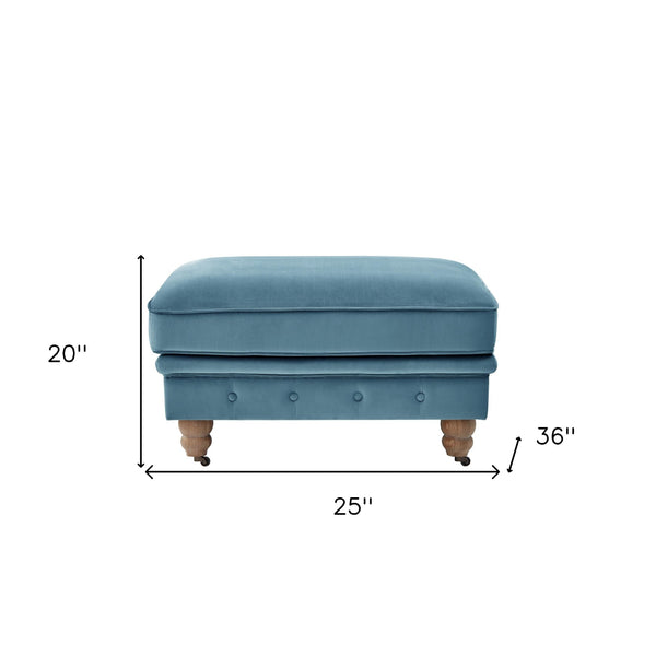 Homeroots 25" Teal Blue Velvet And Natural Rolling Tufted Cocktail Ottoman Teal,Velvet  490636