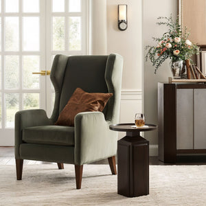 Wildwood Spot Round Side Table With Walnut Acacia Veneer, Raised Edge For Secure Drinks & Decor, Compact 24.5" H 490637