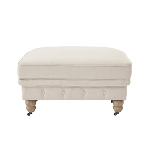 Homeroots 25" Beige Linen And Wood Brown Rolling Tufted Cocktail Ottoman Beige,Linen  490638