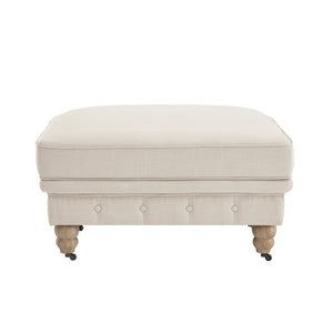 Homeroots 25" Beige Linen And Wood Brown Rolling Tufted Cocktail Ottoman Beige,Linen  490638