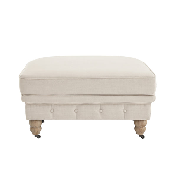Homeroots 25" Beige Linen And Wood Brown Rolling Tufted Cocktail Ottoman Beige,Linen  490638