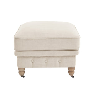 Homeroots 25" Beige Linen And Wood Brown Rolling Tufted Cocktail Ottoman Beige,Linen  490638