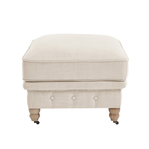 Homeroots 25" Beige Linen And Wood Brown Rolling Tufted Cocktail Ottoman Beige,Linen  490638