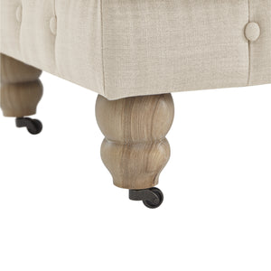 Homeroots 25" Beige Linen And Wood Brown Rolling Tufted Cocktail Ottoman Beige,Linen  490638