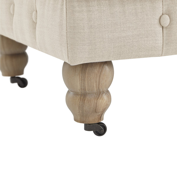 Homeroots 25" Beige Linen And Wood Brown Rolling Tufted Cocktail Ottoman Beige,Linen  490638