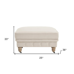 Homeroots 25" Beige Linen And Wood Brown Rolling Tufted Cocktail Ottoman Beige,Linen  490638