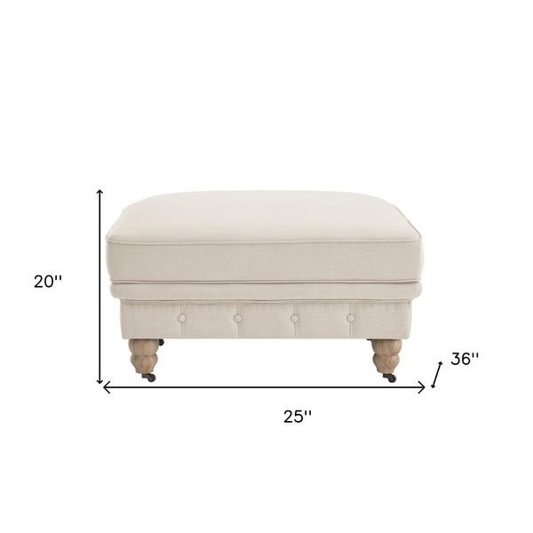 Homeroots 25" Beige Linen And Wood Brown Rolling Tufted Cocktail Ottoman Beige,Linen  490638