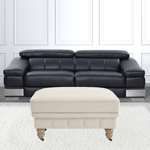 Homeroots 25" Beige Linen And Wood Brown Rolling Tufted Cocktail Ottoman Beige,Linen  490638