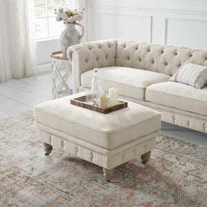 Homeroots 25" Beige Linen And Wood Brown Rolling Tufted Cocktail Ottoman Beige,Linen  490638