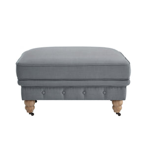 Homeroots 25" Gray Linen And Natural Rolling Tufted Cocktail Ottoman Dark Grey,Linen  490642