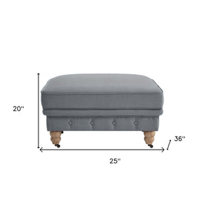 Homeroots 25" Gray Linen And Natural Rolling Tufted Cocktail Ottoman Dark Grey,Linen  490642