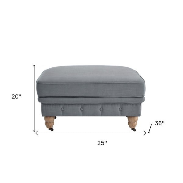 Homeroots 25" Gray Linen And Natural Rolling Tufted Cocktail Ottoman Dark Grey,Linen  490642