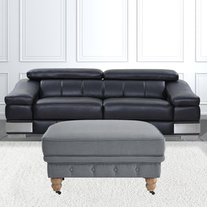 Homeroots 25" Gray Linen And Natural Rolling Tufted Cocktail Ottoman Dark Grey,Linen  490642
