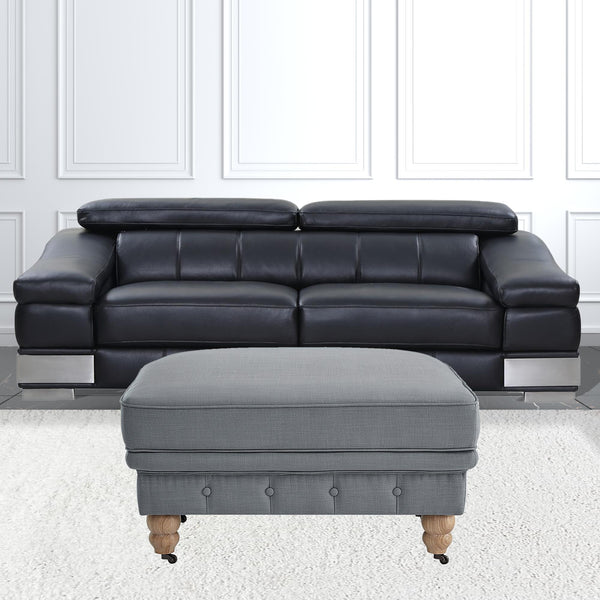 Homeroots 25" Gray Linen And Natural Rolling Tufted Cocktail Ottoman Dark Grey,Linen  490642