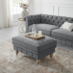 Homeroots 25" Gray Linen And Natural Rolling Tufted Cocktail Ottoman Dark Grey,Linen  490642