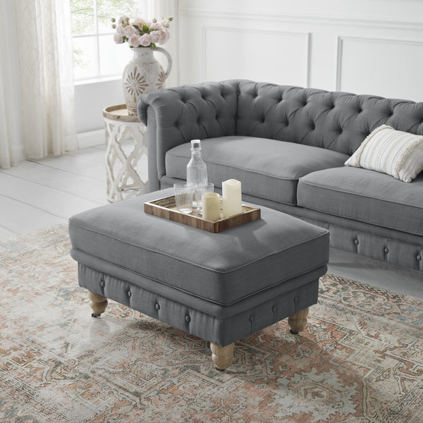 Homeroots 25" Gray Linen And Natural Rolling Tufted Cocktail Ottoman Dark Grey,Linen  490642