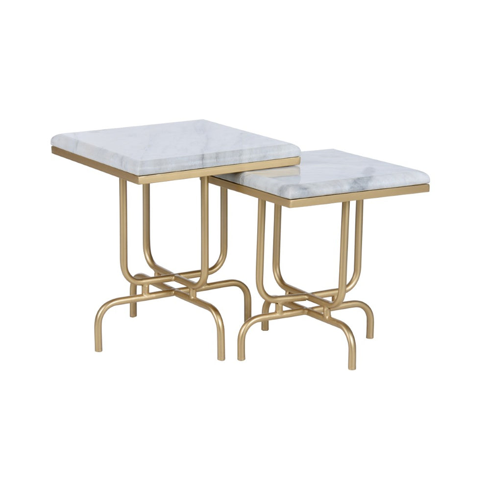 Wildwood Stand By Me Marble Accent Tables Set Of 2 — White Marble Tops With Gray Veining & Burnished Gold Bases, Versatile Pairs For Living Room Or Bedroom (S2) 490643