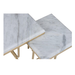 Wildwood Stand By Me Marble Accent Tables Set Of 2 — White Marble Tops With Gray Veining & Burnished Gold Bases, Versatile Pairs For Living Room Or Bedroom (S2) 490643