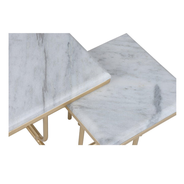 Wildwood Stand By Me Marble Accent Tables Set Of 2 — White Marble Tops With Gray Veining & Burnished Gold Bases, Versatile Pairs For Living Room Or Bedroom (S2) 490643