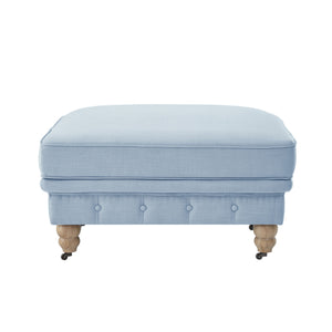 Homeroots 25" Light Blue Linen And Natural Rolling Tufted Cocktail Ottoman Light Blue,Linen  490644