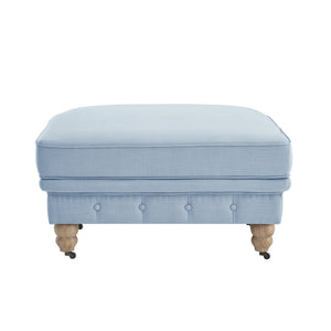 Homeroots 25" Light Blue Linen And Natural Rolling Tufted Cocktail Ottoman Light Blue,Linen  490644
