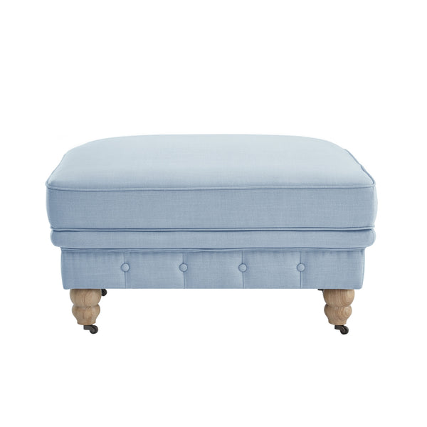 Homeroots 25" Light Blue Linen And Natural Rolling Tufted Cocktail Ottoman Light Blue,Linen  490644