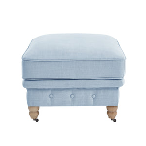 Homeroots 25" Light Blue Linen And Natural Rolling Tufted Cocktail Ottoman Light Blue,Linen  490644