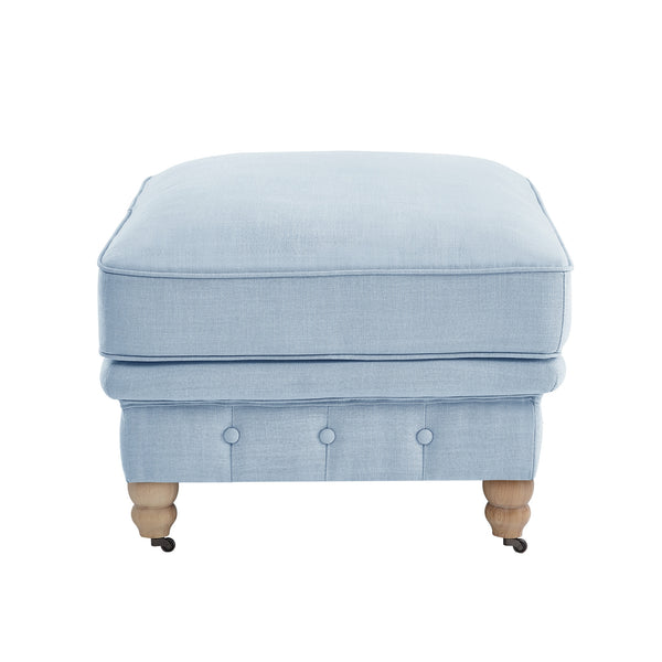 Homeroots 25" Light Blue Linen And Natural Rolling Tufted Cocktail Ottoman Light Blue,Linen  490644