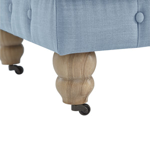 Homeroots 25" Light Blue Linen And Natural Rolling Tufted Cocktail Ottoman Light Blue,Linen  490644