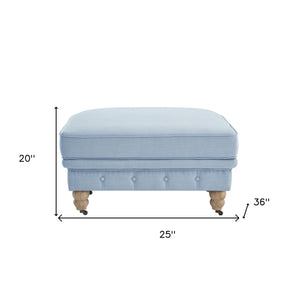 Homeroots 25" Light Blue Linen And Natural Rolling Tufted Cocktail Ottoman Light Blue,Linen  490644