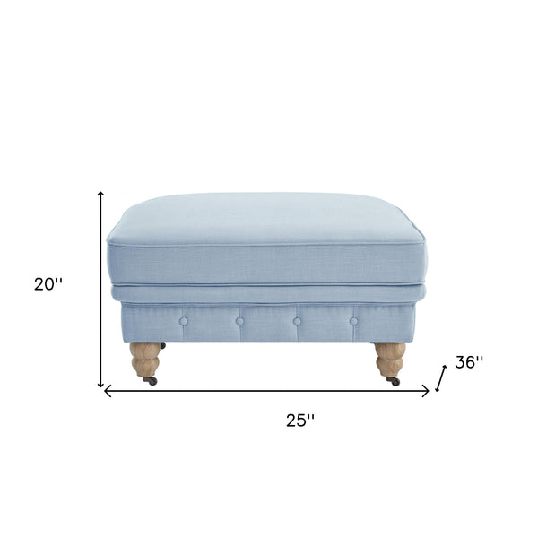 Homeroots 25" Light Blue Linen And Natural Rolling Tufted Cocktail Ottoman Light Blue,Linen  490644