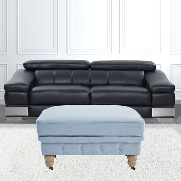 Homeroots 25" Light Blue Linen And Natural Rolling Tufted Cocktail Ottoman Light Blue,Linen  490644