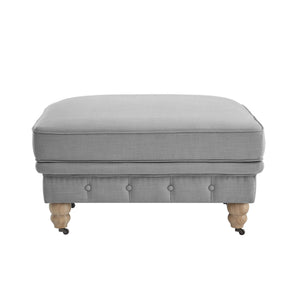 Homeroots 25" Light Gray Linen And Natural Rolling Tufted Cocktail Ottoman Light Grey,Linen  490646