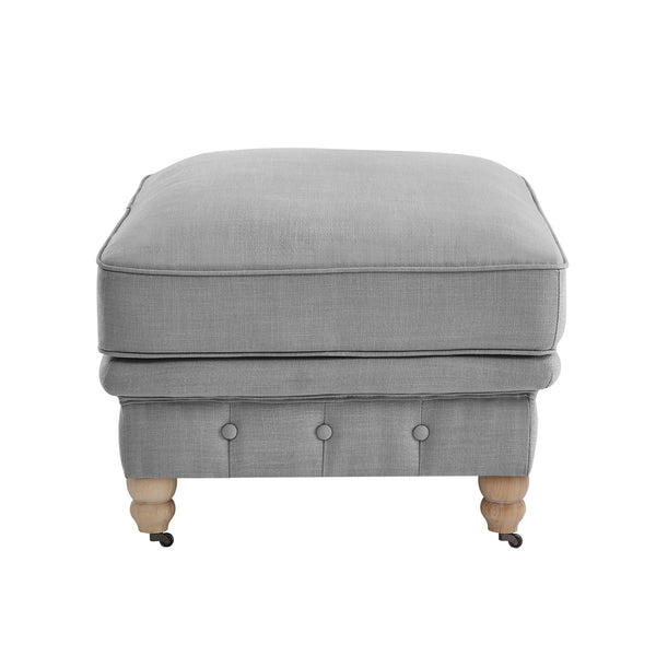 Homeroots 25" Light Gray Linen And Natural Rolling Tufted Cocktail Ottoman Light Grey,Linen  490646