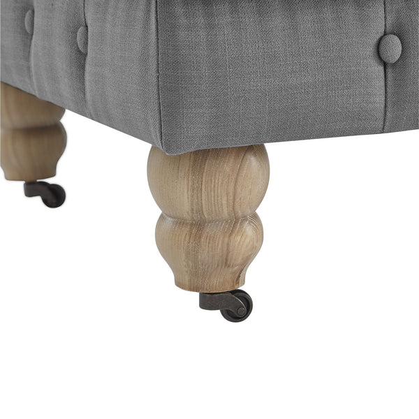 Homeroots 25" Light Gray Linen And Natural Rolling Tufted Cocktail Ottoman Light Grey,Linen  490646