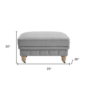 Homeroots 25" Light Gray Linen And Natural Rolling Tufted Cocktail Ottoman Light Grey,Linen  490646